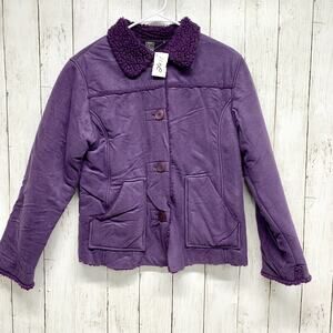 Vintage Key Jacket Women Size Large Purple Collared Sherpa Lined Chore Coat